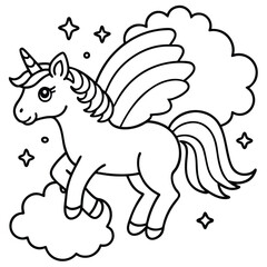 a magical unicorn with sparkly wings flying over a rainbow