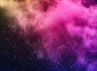 Obraz premium Holi Festival Powder Explosion. Abstract Colorful Dust Splash on Black Background, Rainbow Pastel Paint Cloud for Celebratory or Creative Designs