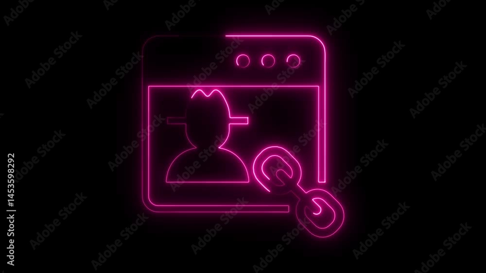 Poster cyber security neon style hacker icon on website for protection