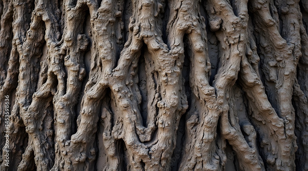 Poster intricate patterns of bark, a mesmerizing display of natures artistry. deep brown hues and textured 