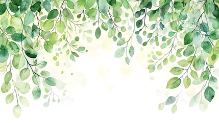 Obraz premium Watercolor floral botanical leaves nature illustration green palette artistic style
