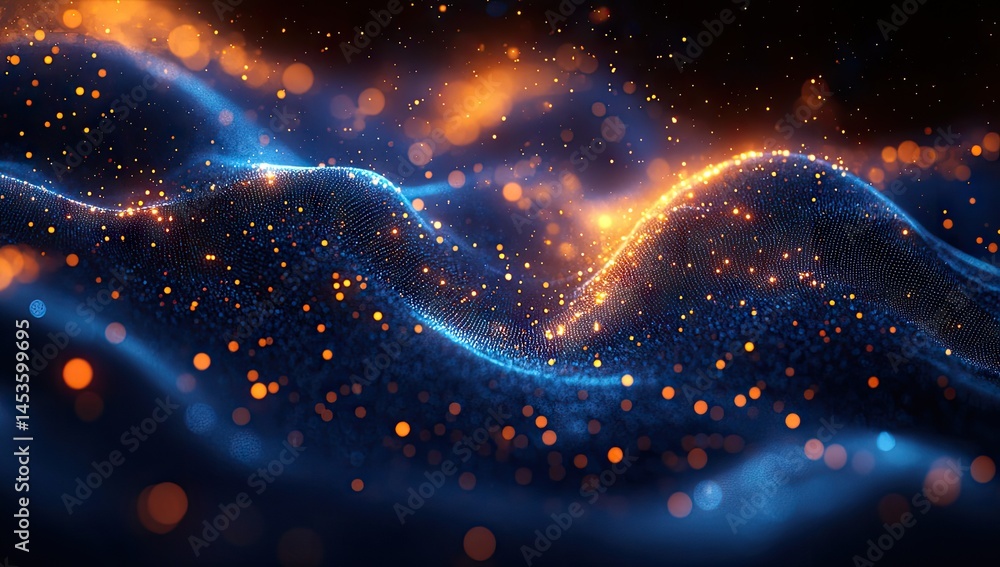 Poster dynamic abstract design featuring glowing particles.