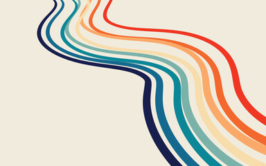 Colorful abstract curved lines on a beige background create a dynamic and modern visual