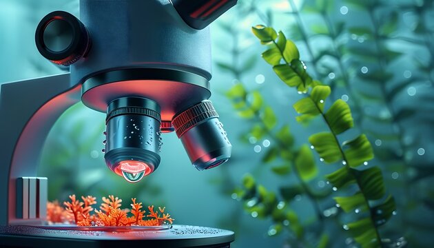 Modern biotechnology DNA lab research template poster with digital chipset light dots and neural network for genetic science education futuristic medicine and bioengineering visual communication desig