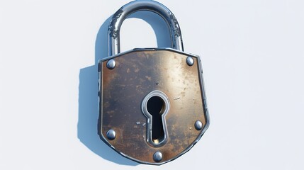 A steel padlock is clearly isolated on a white background, presenting a concept related to security and protection with the touch of Generative Ai. The simple yet powerful image of the padlock against