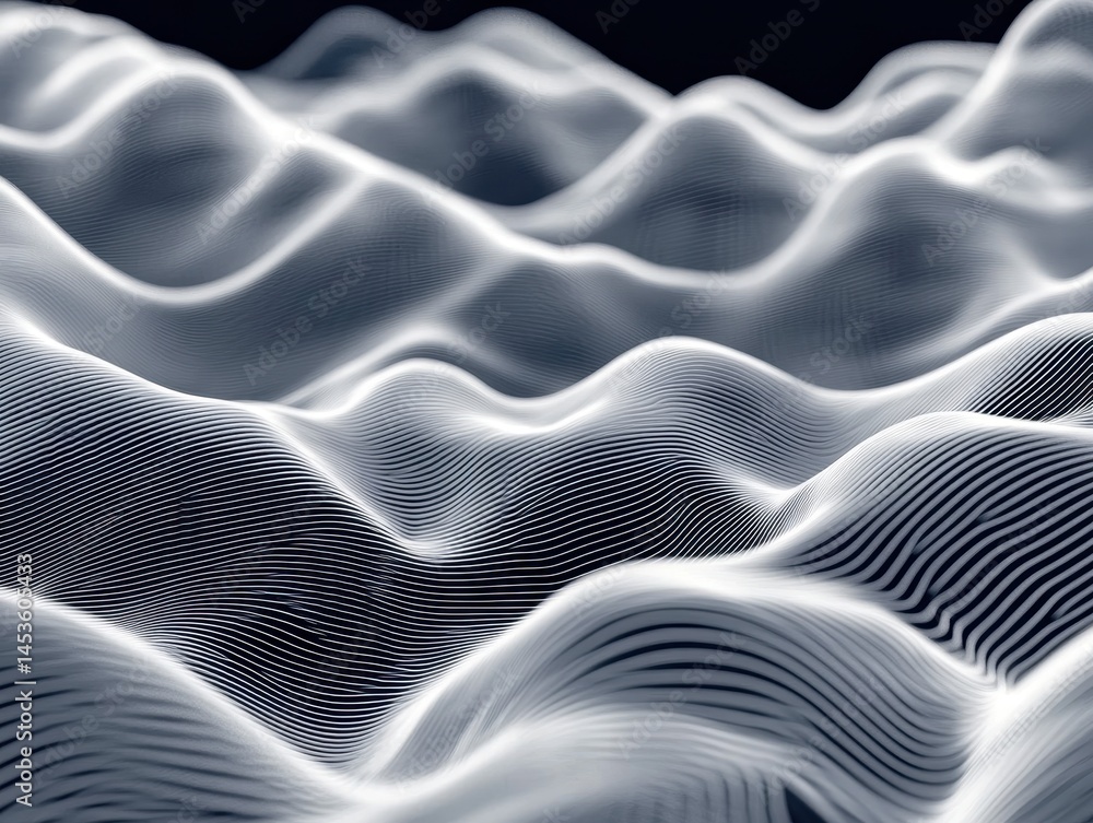 Aufkleber abstract white waves on black background minimalist geometric design with smooth lines and soft cont