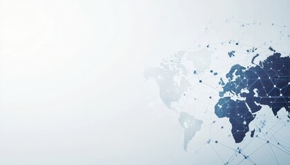 Abstract World Map with Blue Grid Overlay on Light Gray Background for Global Network Communication and Digital Technology Design Element