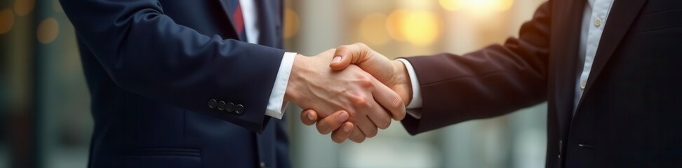 Smiling executives sealing a deal with a firm handshake , vision, agreement