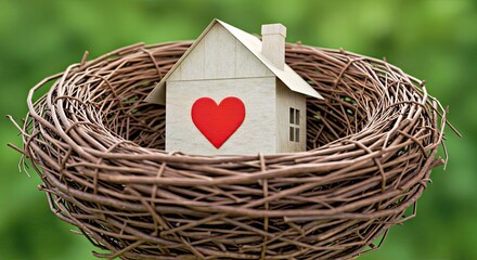 Heart in Nest with Paper Cut House Visualizing Affection for Home