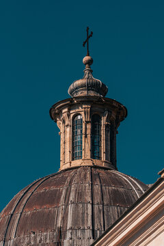 Historic Church Dome Detail in Rome &ndash; Copper Roof and Lantern Tower
