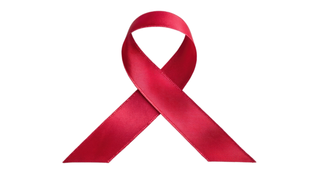 The red ribbon, a universal symbol of awareness and support, is displayed prominently against a clean white backdrop. It represents various health causes, urging for education and compassion