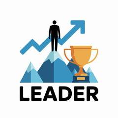 Leadership Icon with Trophy and Growth Arrow