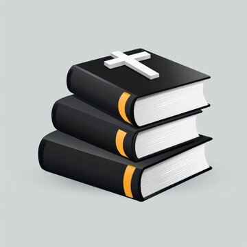 A stack of religious books, each with a cross symbol on top. The books appear to be Bibles
