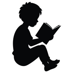 vector a child reading book silhouette