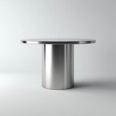 Modern Round Metal Table with Polished Surface on White Background