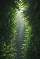Obraz premium Thick canopy overhead, vibrant green ferns below, autumn foliage, high-resolution