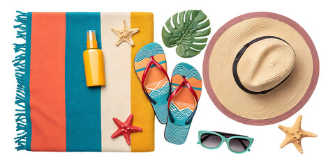 summer beach accessories isolated on transparent background