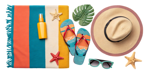 summer beach accessories isolated on transparent background