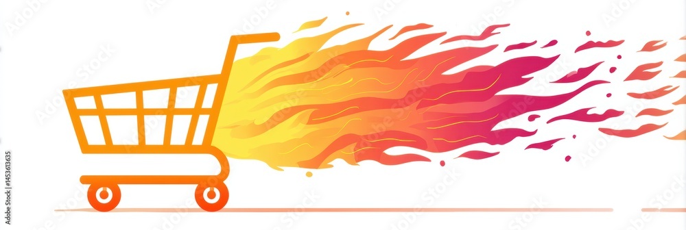 Poster Fast Delivery Symbol Represents Quick and Efficient Service With a Flaming Shopping Cart Generative AI