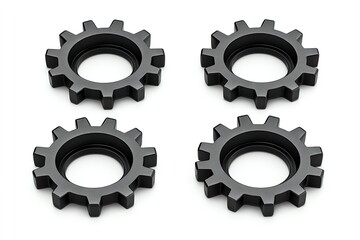 Four black metal gears isolated on white background