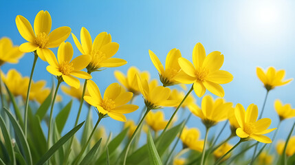 Fototapeta premium mother and stepmother yellow flowers spring background, abstract spring background with wild flowers