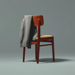 Vintage Danish Dining Chair with Grey Sweater in Minimalist Studio Setting
