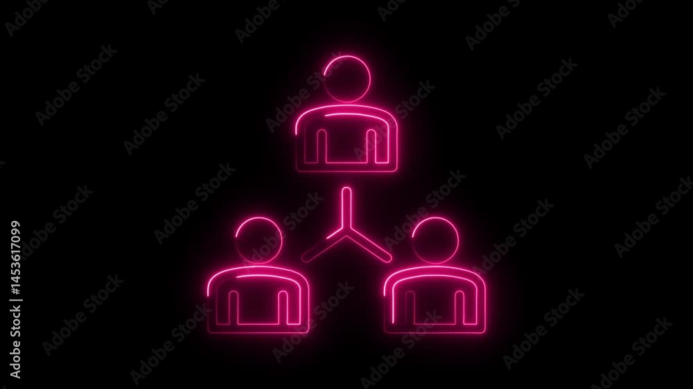 Poster neon hierarchy chart animation on black background for corporate structure explainer
