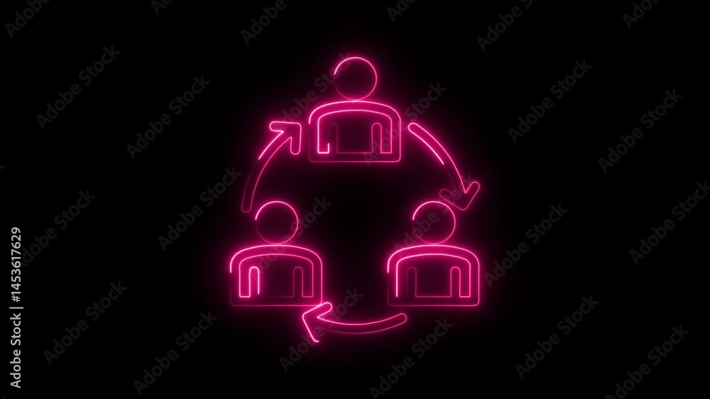 Poster neon pink people network connection loop animation