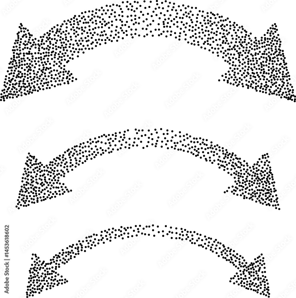 Wall mural abstract vector set of dotted double-sided arrows pointing left and right. stylized black dot patter