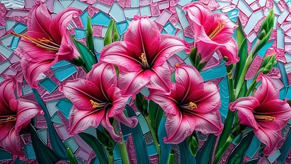 Gladiolus bold pink glass mosaic abstract design pattern artwork
