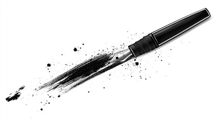 Ink pen with ink blots and streaks