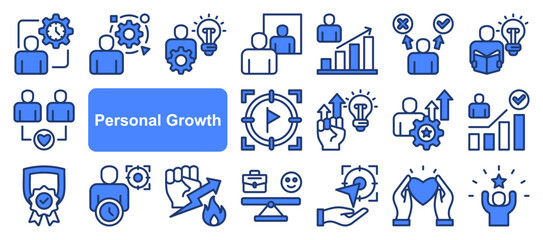 Personal growth icon collection set. Containing development, improvement, progress, learning, evolve, transformation icon. Simple line vector.	