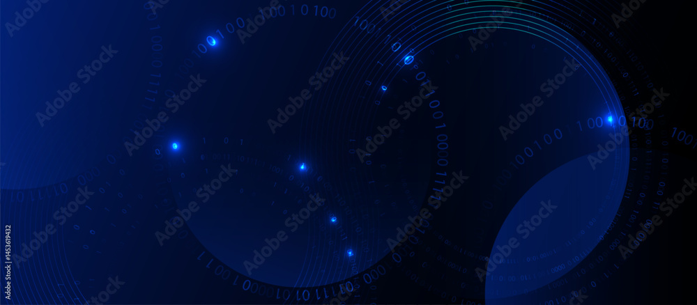 Poster Futuristic Binary Code Abstract Background with Glowing Blue Tech Elements