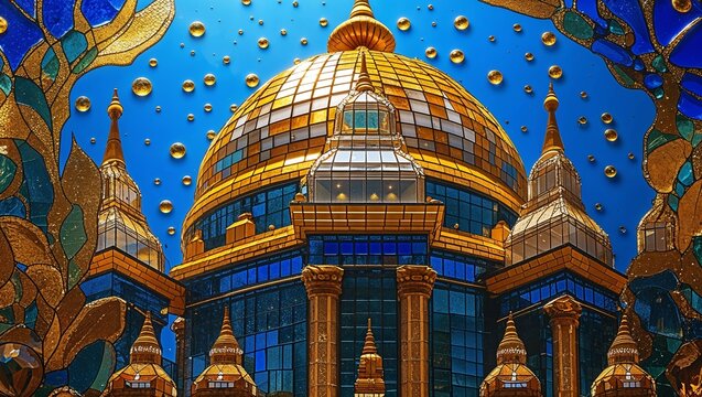 Golden temple dome glass mosaic abstract design pattern artwork