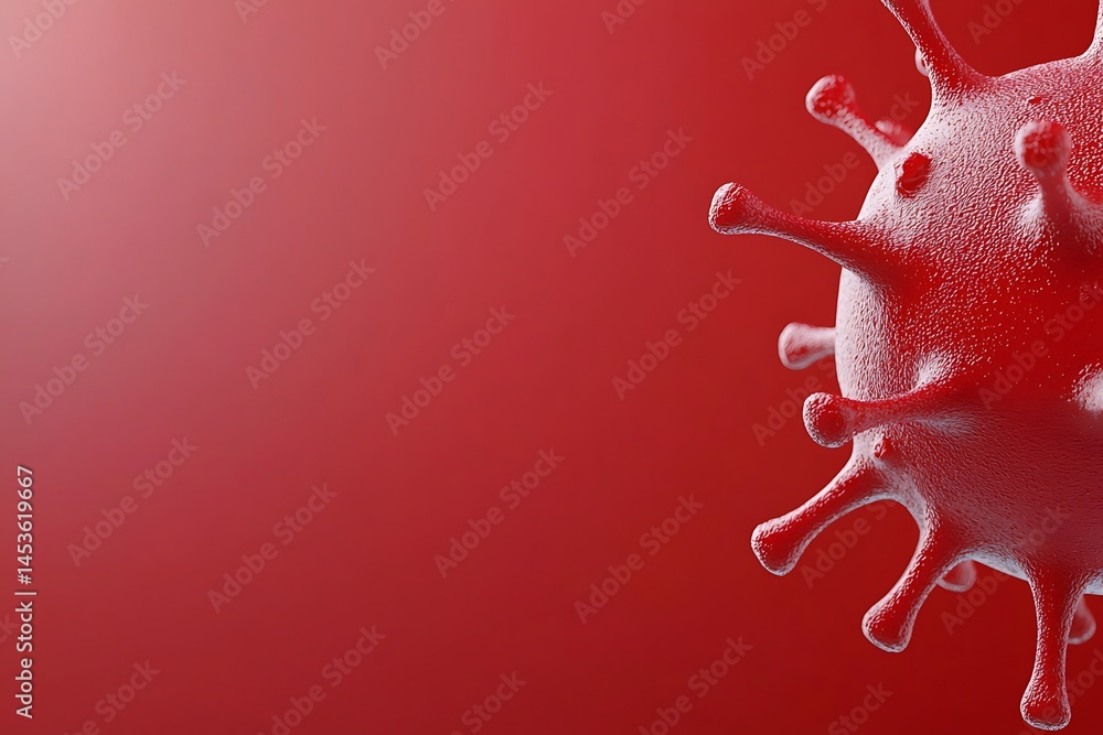 Poster 3d visualization of covid-19 virus structure in a scientific laboratory with red background