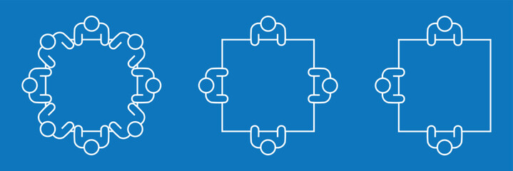 Meeting room illustration with participants line icon . 