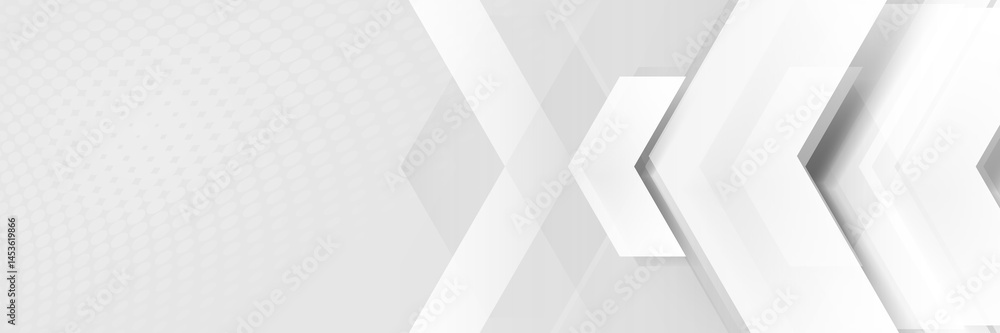 Fototapete White Geometric Abstract Background with Overlapping Arrows and Dotted Pattern