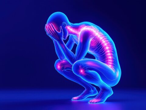 Anatomy of male brain pain with all joints pain in blue