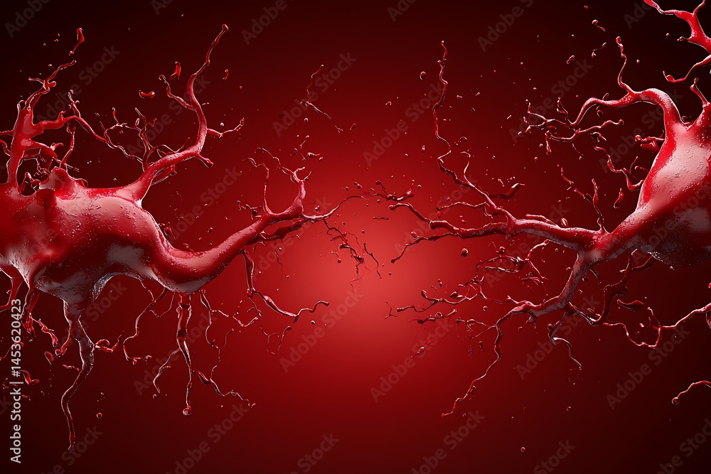 Poster abstract science blood cell interactions in 3d visualization with red background