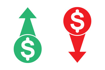 Money increase or decrease icon set. dollar decrease increase symbol. profit and lose signs. 