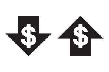 Obraz premium Money increase icon. Investment growth. Finance arrow up. Profit decrease. Dollar price. 
