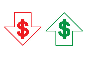 cost reduction icon vector. dollar decrease sign. profit decrease symbol. cost saving sign. 