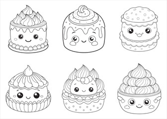 Sweet Treats Coloring Page Compilation of Kawaii Style Desserts With Cute Faces