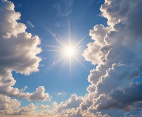Distressed parchment, vibrant blue sky, fluffy clouds, sun glow ,  sunlight,  texture,  background