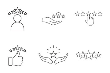 Five stars from customers set icons, rating signs, customer reviews sign, rating service, good client satisfaction, user experience best customer feedback concept . 