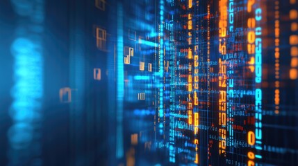 Obraz premium Abstract digital network. Complex code streams with vibrant, glowing, binary code