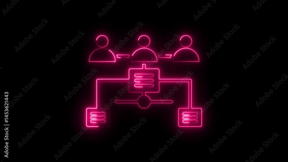 Aufkleber neon network hierarchy animation on black background corporate structure and relationships