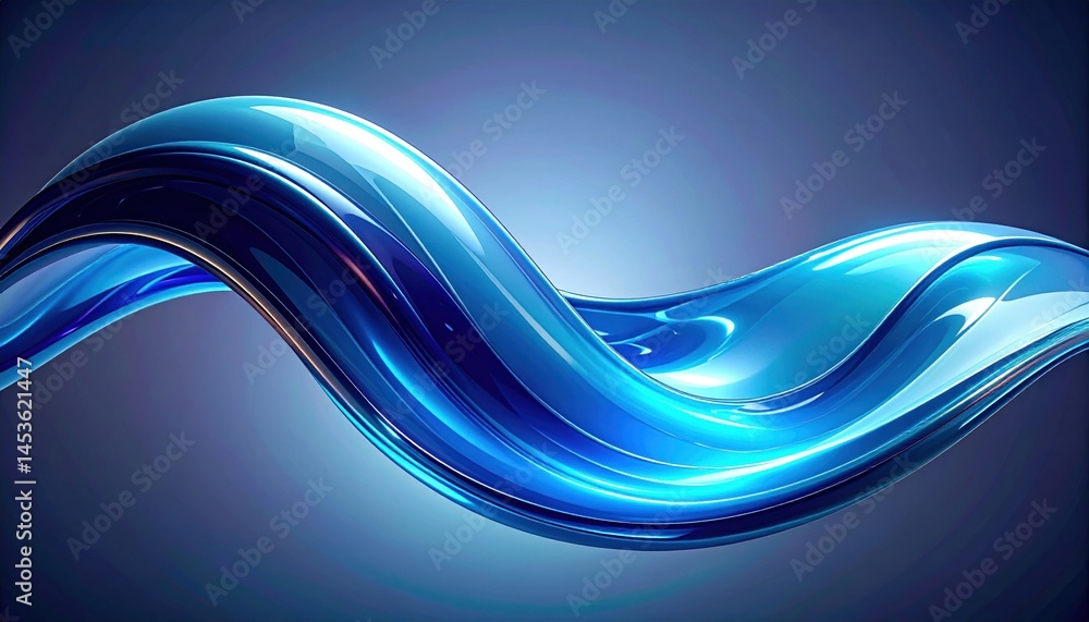 Aufkleber dynamic blue wave flow abstract art digital design studio environment side view fluid motion concept