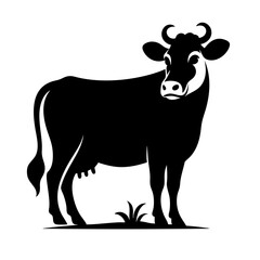 Fototapeta premium Majestic Cow Silhouette: A Black and White Farm Animal Vector Graphic