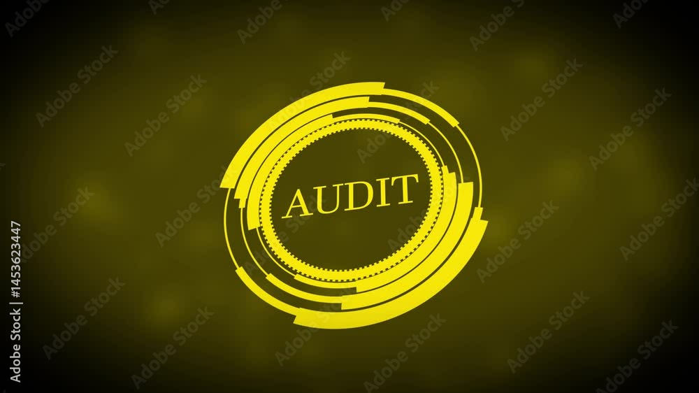 Poster audit graphic element animation finance review compliance verification process with yellow rings on 